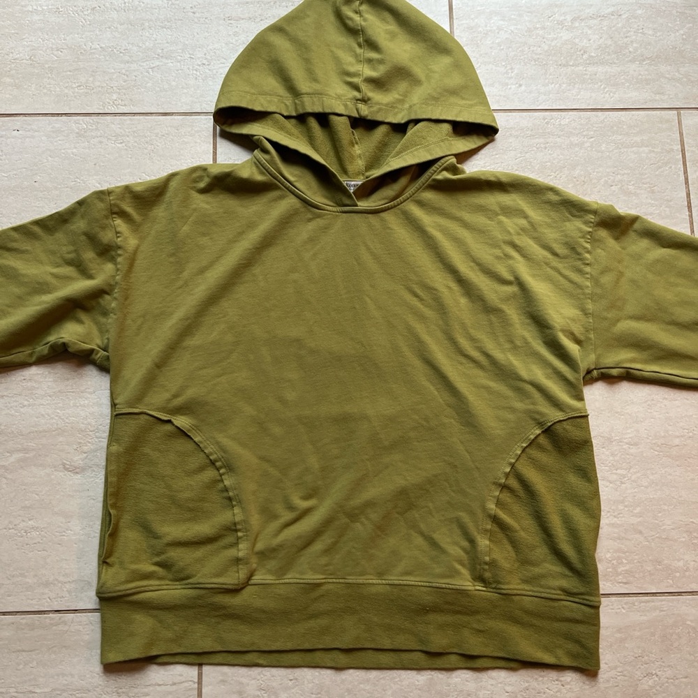 Chartreuse Cotton Terry Hoodie L/XL Lime Green Lightweight Lagenlook Cotton Lani